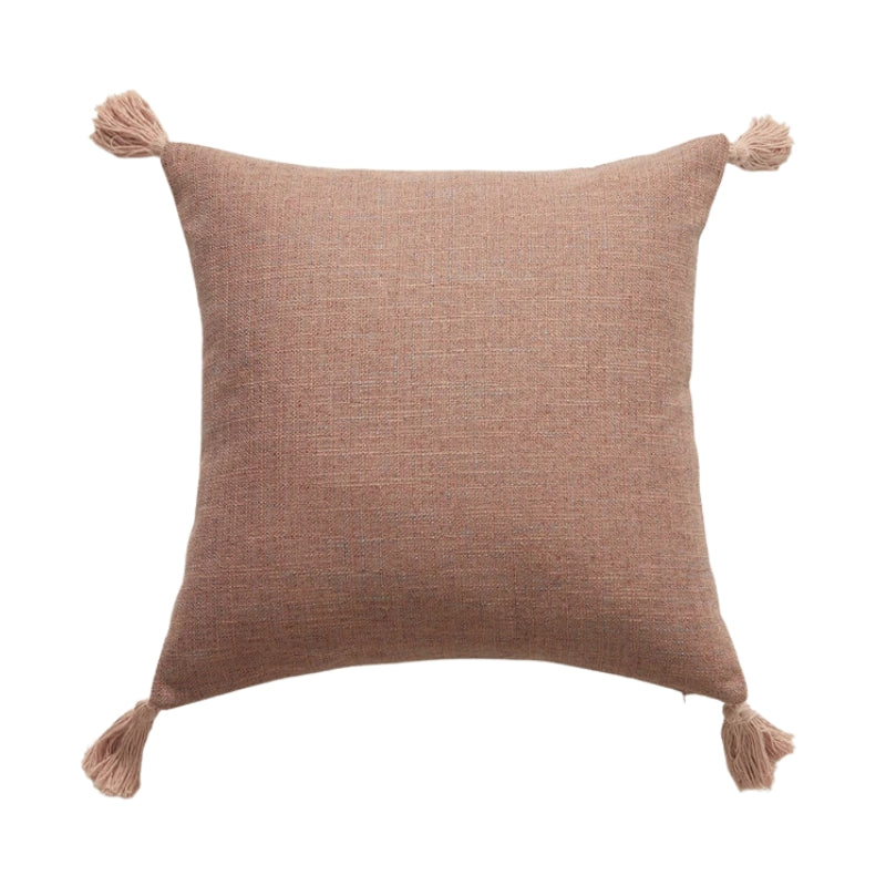 Pure Color Cotton Hemp Tassel Pillow Cover